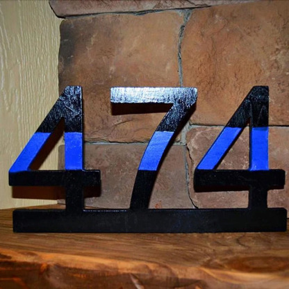 Police Officer Thin Blue Line Wooden Badge Number Thin Blue Line Decor