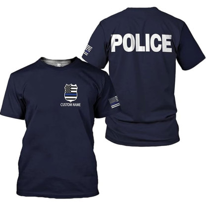 Personalized Name Police USA Flag Patriotic Police T-Shirt