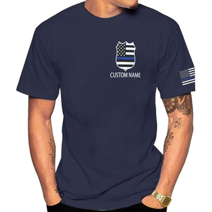 Personalized Name Police USA Flag Patriotic Police T-Shirt