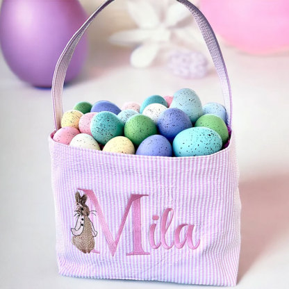 Seersucker Easter Basket Personalized Embroidered Monogrammed with Peter Rabbit