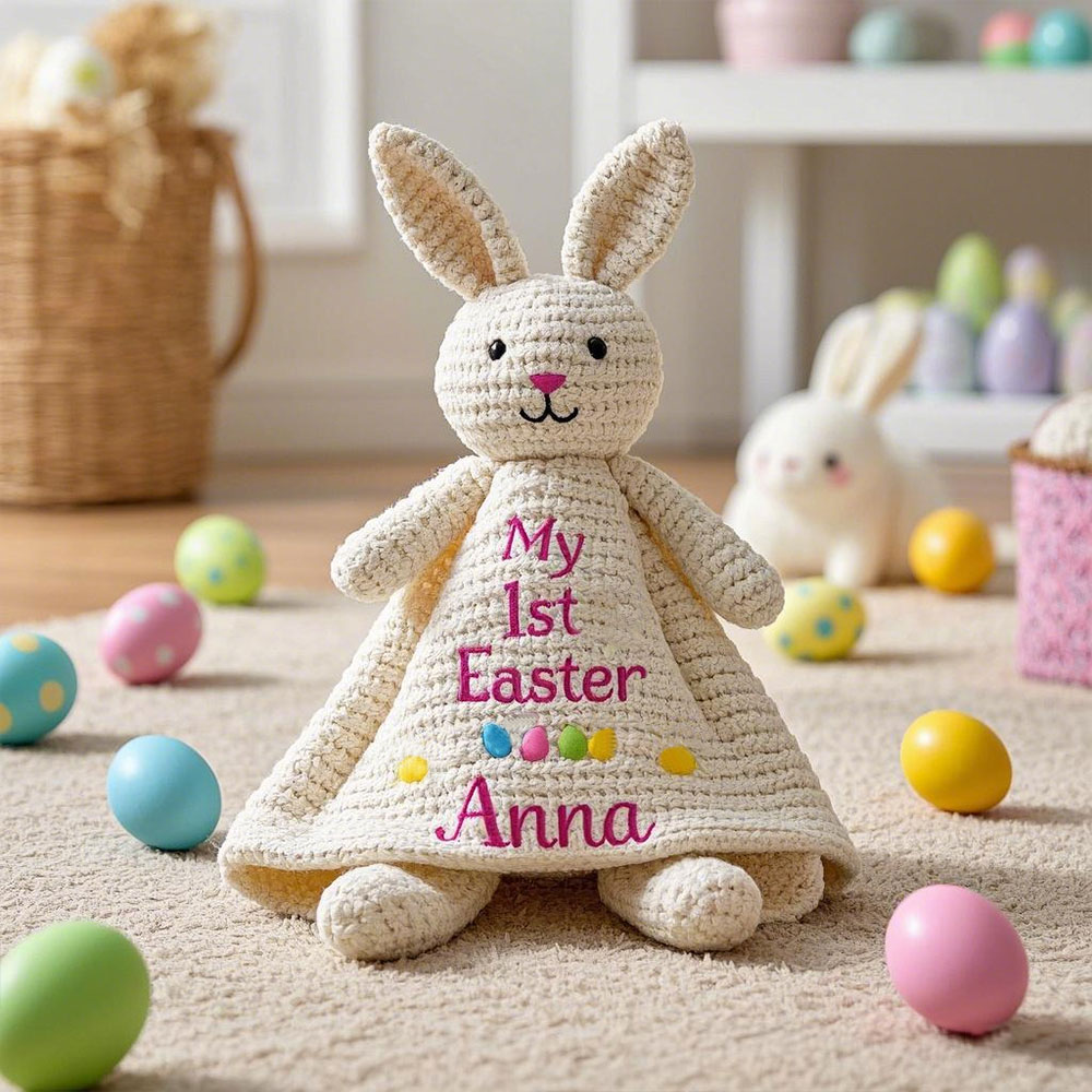 Personalized Handmade Crochet Bunny Plush Toy – The Perfect Easter Gift for Your Little One