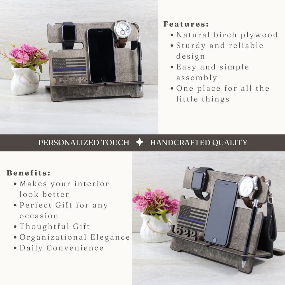 Personalized Police officer, Firefighter Gifts, Blue Line, Red Line Docking Station
