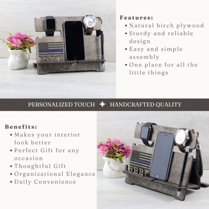 Personalized Police officer, Firefighter Gifts, Blue Line, Red Line Docking Station