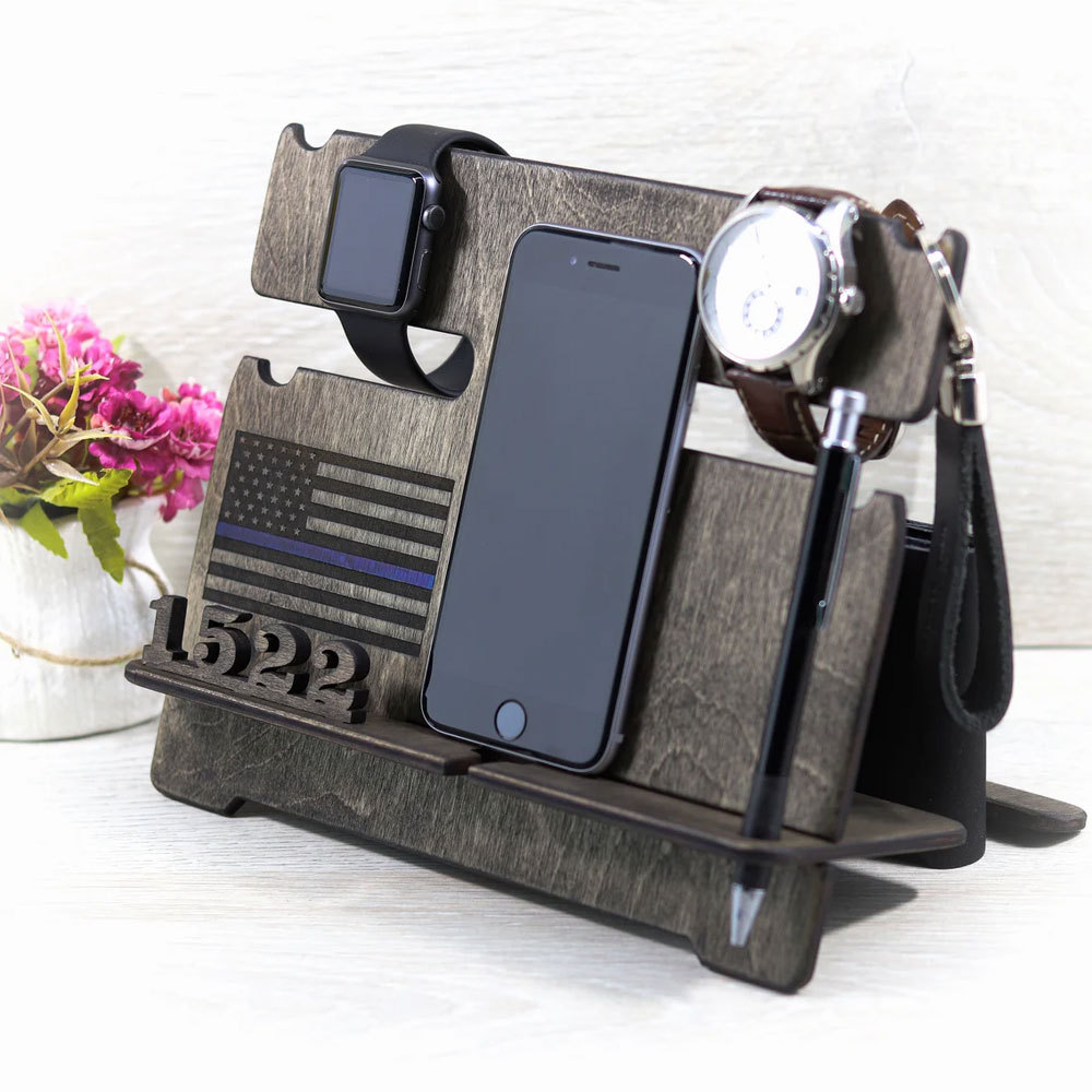 Personalized Police officer, Firefighter Gifts, Blue Line, Red Line Docking Station