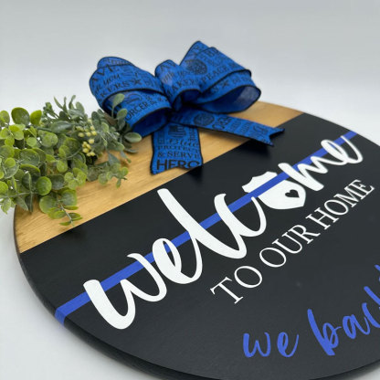 Back the Blue Wooden Door Hanger, Thin Blue Line Sign