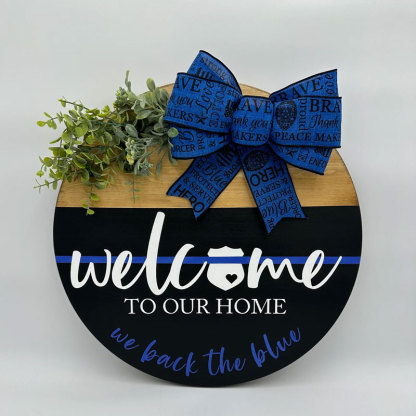 Back the Blue Wooden Door Hanger, Thin Blue Line Sign