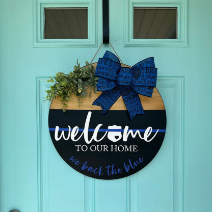 Back the Blue Wooden Door Hanger, Thin Blue Line Sign