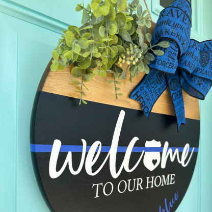 Back the Blue Wooden Door Hanger, Thin Blue Line Sign