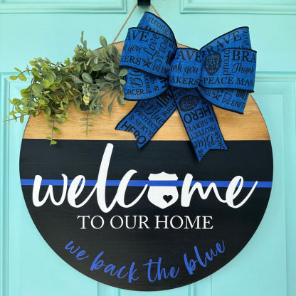 Back the Blue Wooden Door Hanger, Thin Blue Line Sign