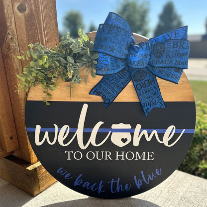 Back the Blue Wooden Door Hanger, Thin Blue Line Sign