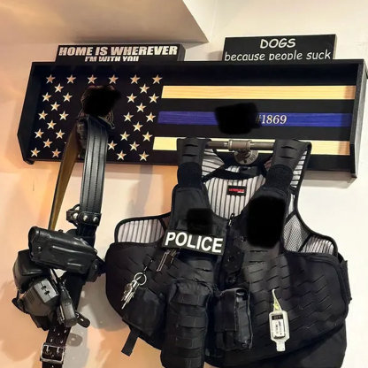 Personalized 3D Name Police Gear Rack Duty Vest Holder, Thin Blue Line Hanger