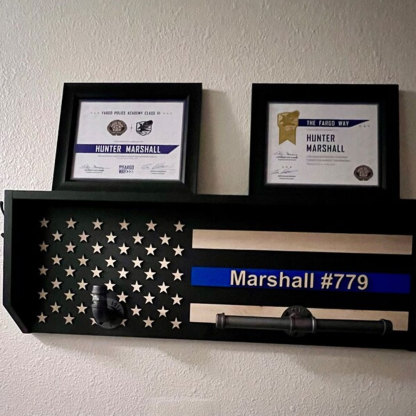 Personalized 3D Name Police Gear Rack Duty Vest Holder, Thin Blue Line Hanger