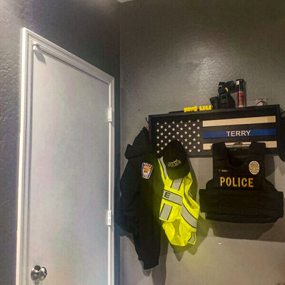 Personalized 3D Name Police Gear Rack Duty Vest Holder, Thin Blue Line Hanger