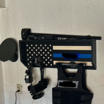 Personalized 3D Name Police Gear Rack Duty Vest Holder, Thin Blue Line Hanger