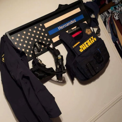 Personalized 3D Name Police Gear Rack Duty Vest Holder, Thin Blue Line Hanger