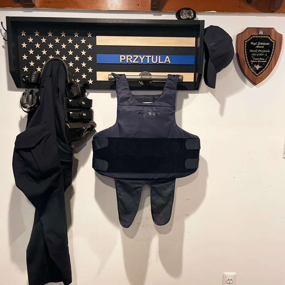 Personalized 3D Name Police Gear Rack Duty Vest Holder, Thin Blue Line Hanger