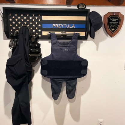 Personalized 3D Name Police Gear Rack Duty Vest Holder, Thin Blue Line Hanger