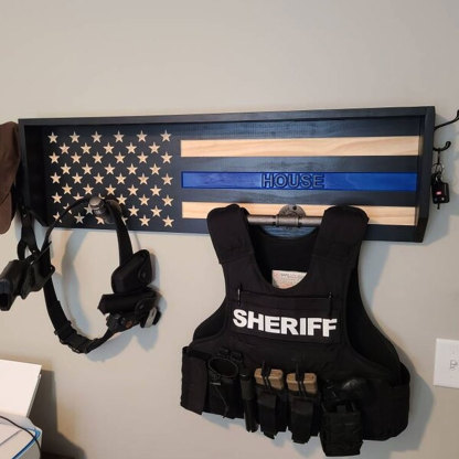 Personalized 3D Name Police Gear Rack Duty Vest Holder, Thin Blue Line Hanger