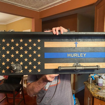 Personalized 3D Name Police Gear Rack Duty Vest Holder, Thin Blue Line Hanger