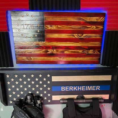 Personalized 3D Name Police Gear Rack Duty Vest Holder, Thin Blue Line Hanger