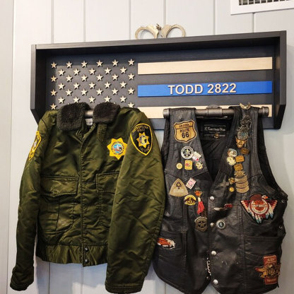 Personalized 3D Name Police Gear Rack Duty Vest Holder, Thin Blue Line Hanger