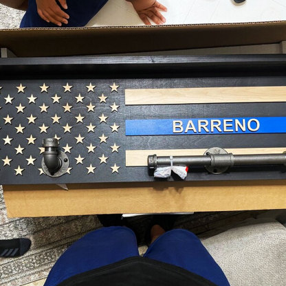 Personalized 3D Name Police Gear Rack Duty Vest Holder, Thin Blue Line Hanger