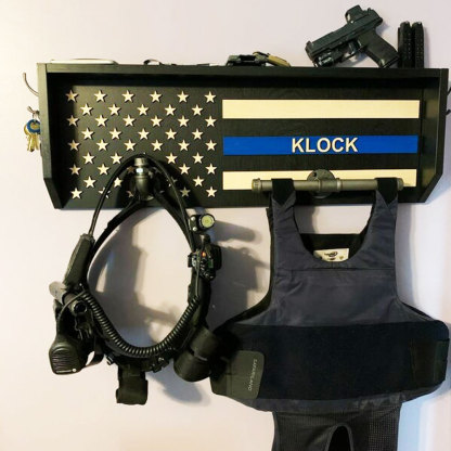 Personalized 3D Name Police Gear Rack Duty Vest Holder, Thin Blue Line Hanger
