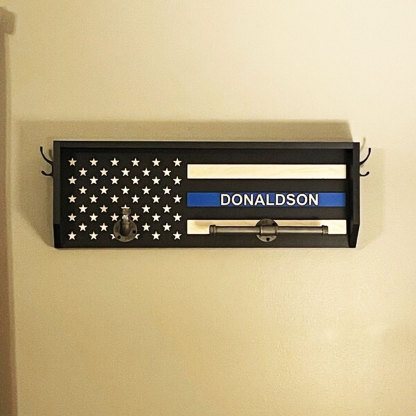 Personalized 3D Name Police Gear Rack Duty Vest Holder, Thin Blue Line Hanger