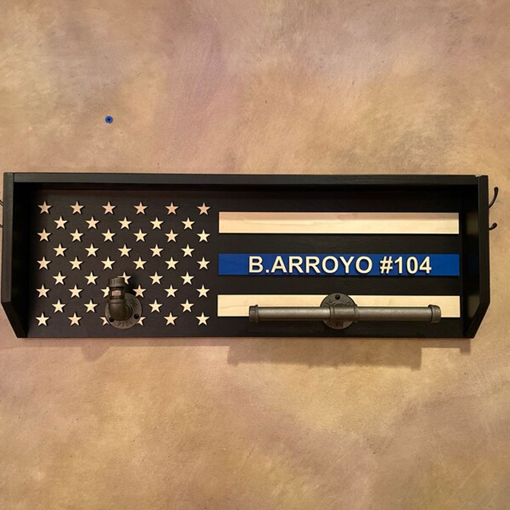 Personalized 3D Name Police Gear Rack Duty Vest Holder, Thin Blue Line Hanger