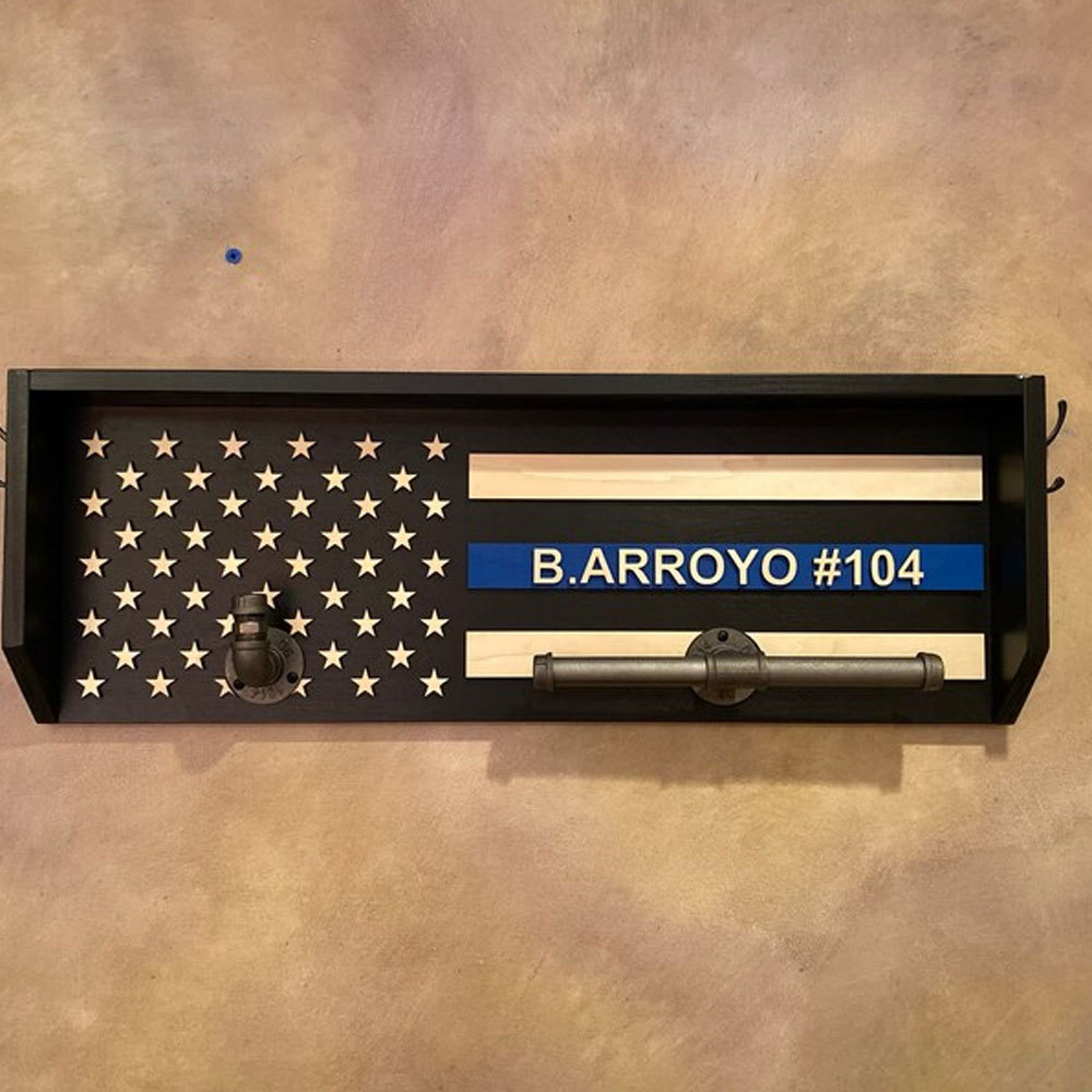 Personalized 3D Name Police Gear Rack Duty Vest Holder, Thin Blue Line Hanger