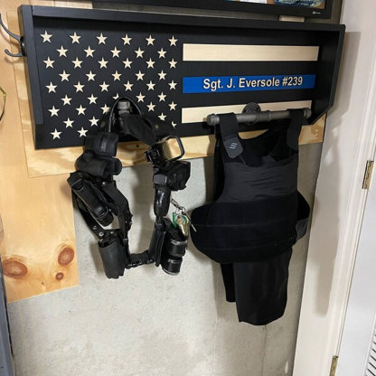 Personalized 3D Name Police Gear Rack Duty Vest Holder, Thin Blue Line Hanger