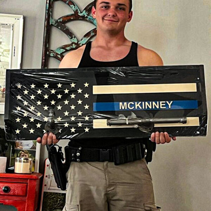 Personalized 3D Name Police Gear Rack Duty Vest Holder, Thin Blue Line Hanger