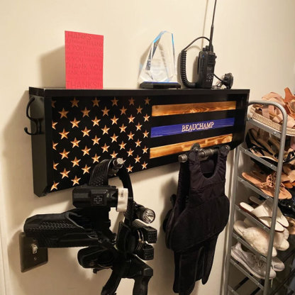 Personalized 3D Name Police Gear Rack Duty Vest Holder, Thin Blue Line Hanger