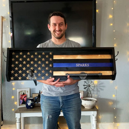 Personalized 3D Name Police Gear Rack Duty Vest Holder, Thin Blue Line Hanger