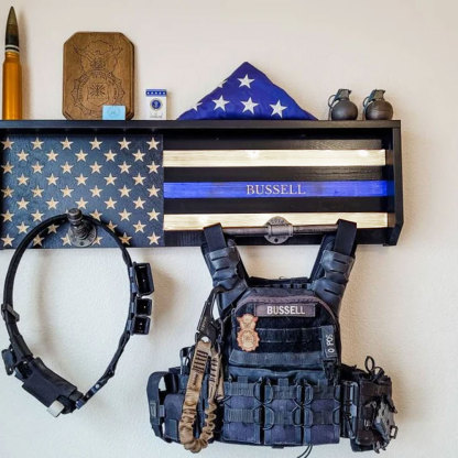 Personalized 3D Name Police Gear Rack Duty Vest Holder, Thin Blue Line Hanger