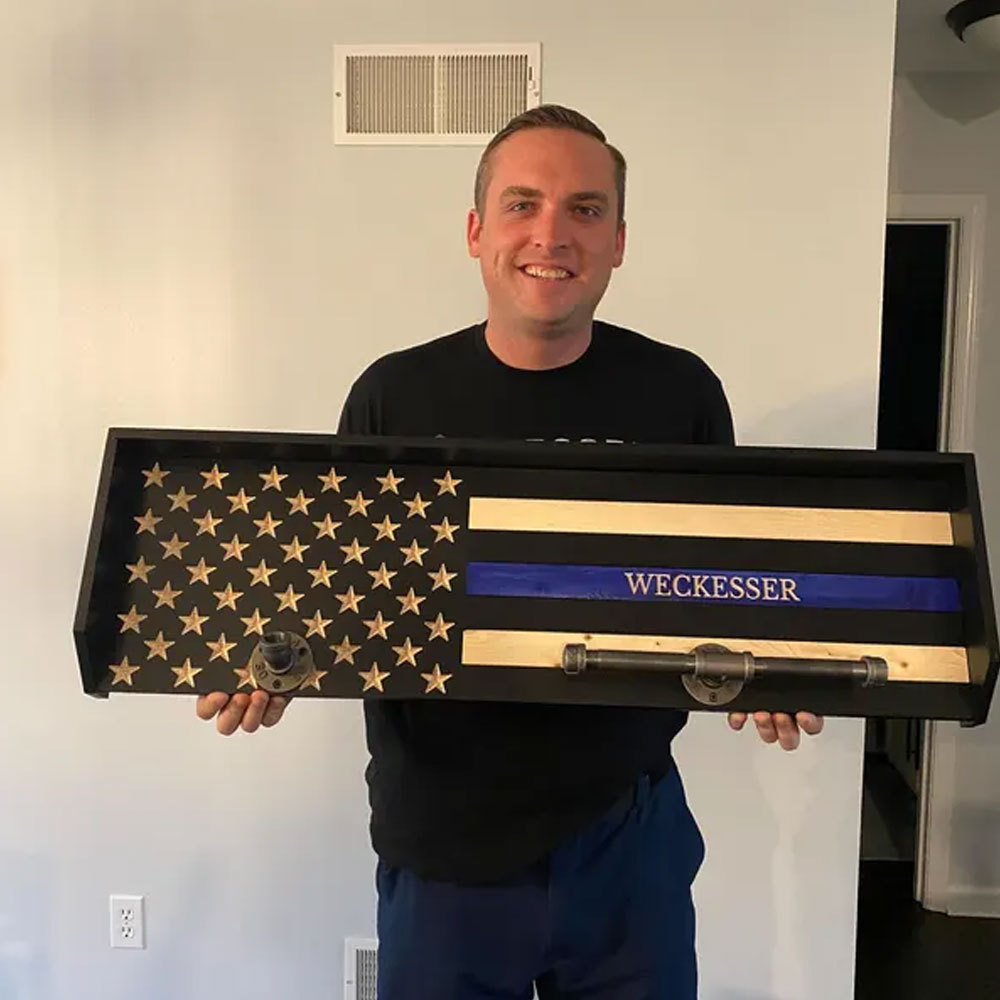 Personalized 3D Name Police Gear Rack Duty Vest Holder, Thin Blue Line Hanger