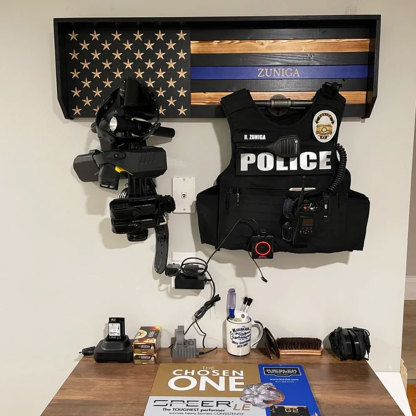 Personalized 3D Name Police Gear Rack Duty Vest Holder, Thin Blue Line Hanger