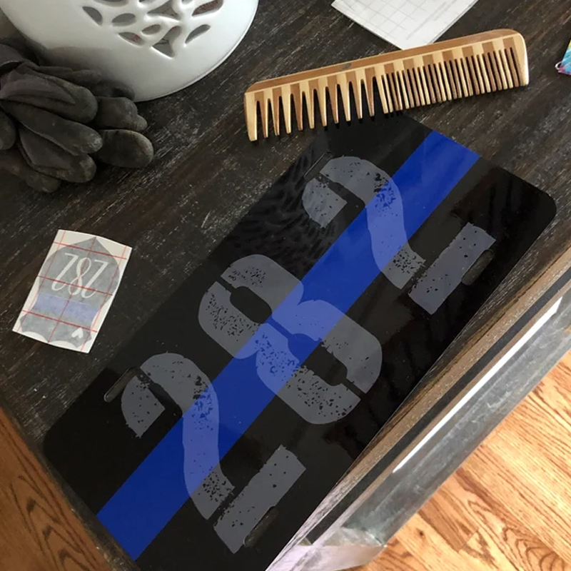 Thin Blue Line Badge Number License Plate Police Gift