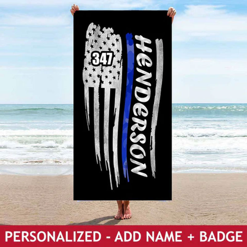 Personalized Police Hero Beach Towel with Name and Badge Number