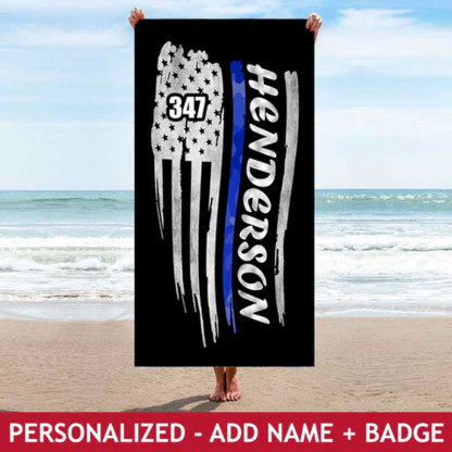 Personalized Police Hero Beach Towel with Name and Badge Number