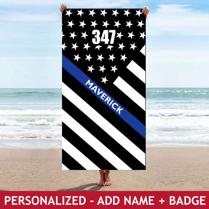 Personalized Police Hero Beach Towel with Name and Badge Number