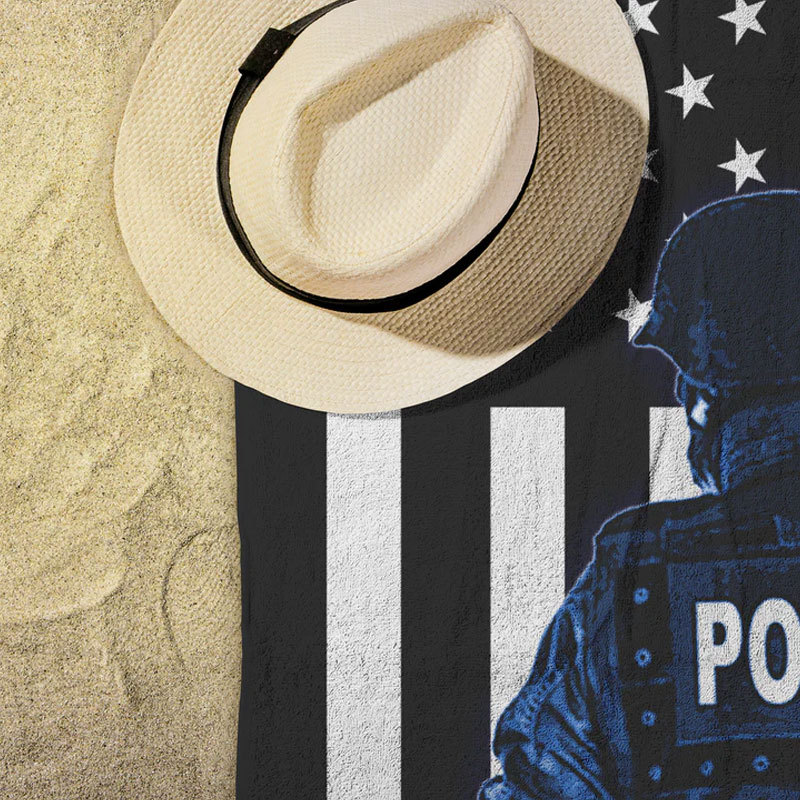 Personalized Police Hero Beach Towel with Name and Badge Number