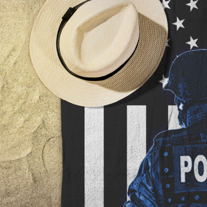 Personalized Police Hero Beach Towel with Name and Badge Number