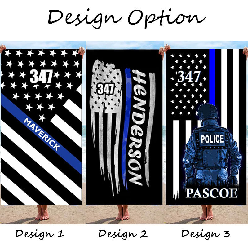 Personalized Police Hero Beach Towel with Name and Badge Number