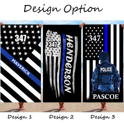 Personalized Police Hero Beach Towel with Name and Badge Number