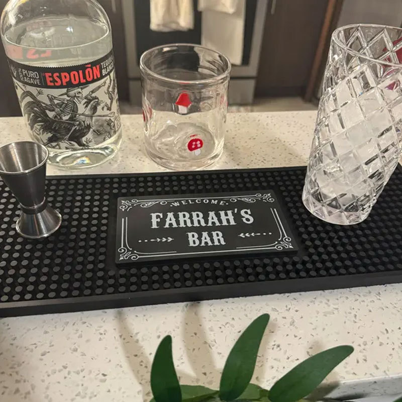 Personalized Home Bar Coffee Bartender Mat Present