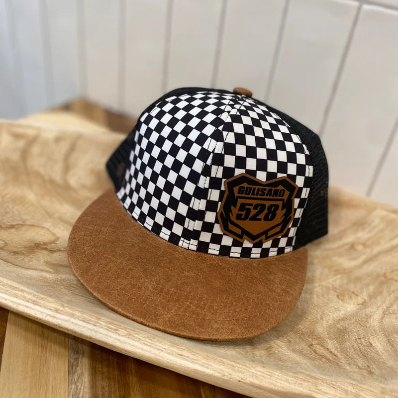 Youth BlackWhite Checkered Hat with Faux Leather Brim