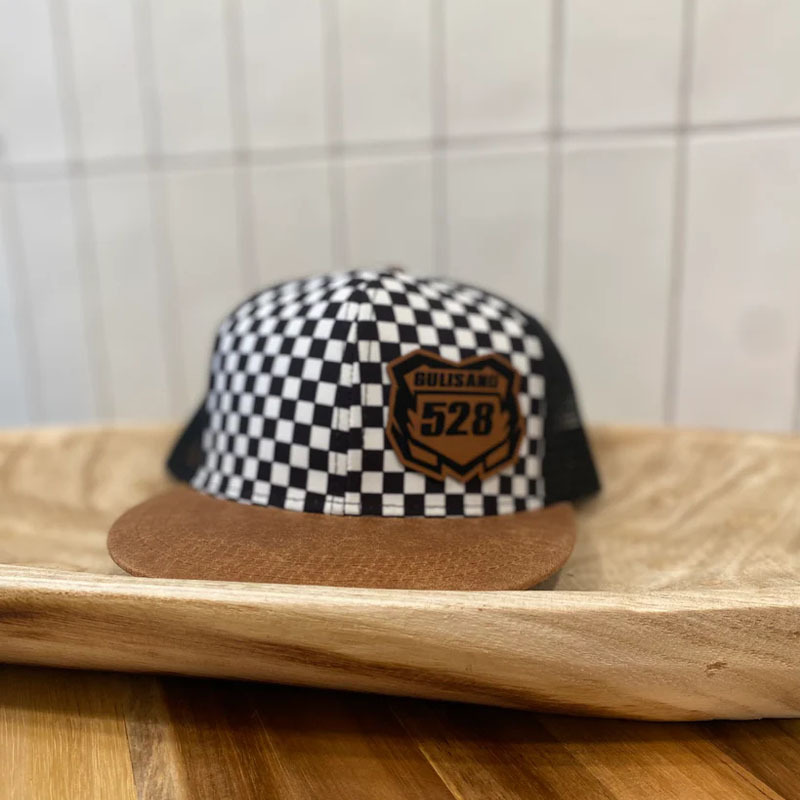 Youth BlackWhite Checkered Hat with Faux Leather Brim