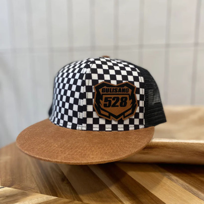 Youth BlackWhite Checkered Hat with Faux Leather Brim