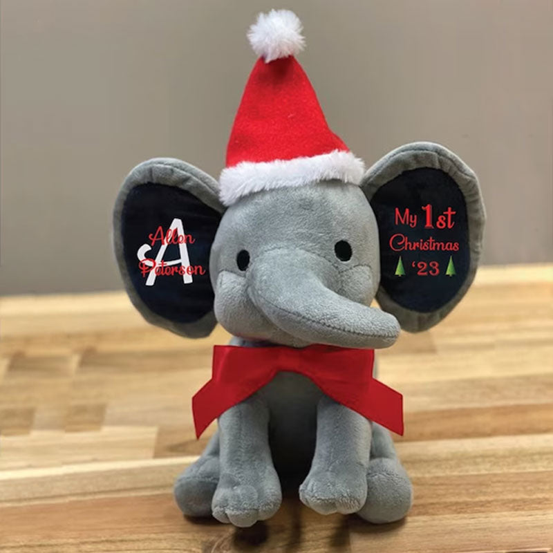 Baby's First Christmas Gift Stuffed Elephant with Custom Name & Christmas Hat